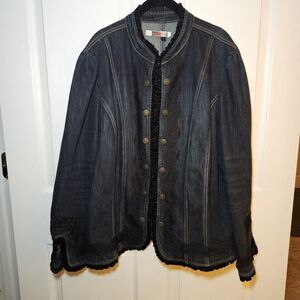 Gorgeous Feminine Live A Little Blue Denim Jacket Black Lace Accents Size 1X